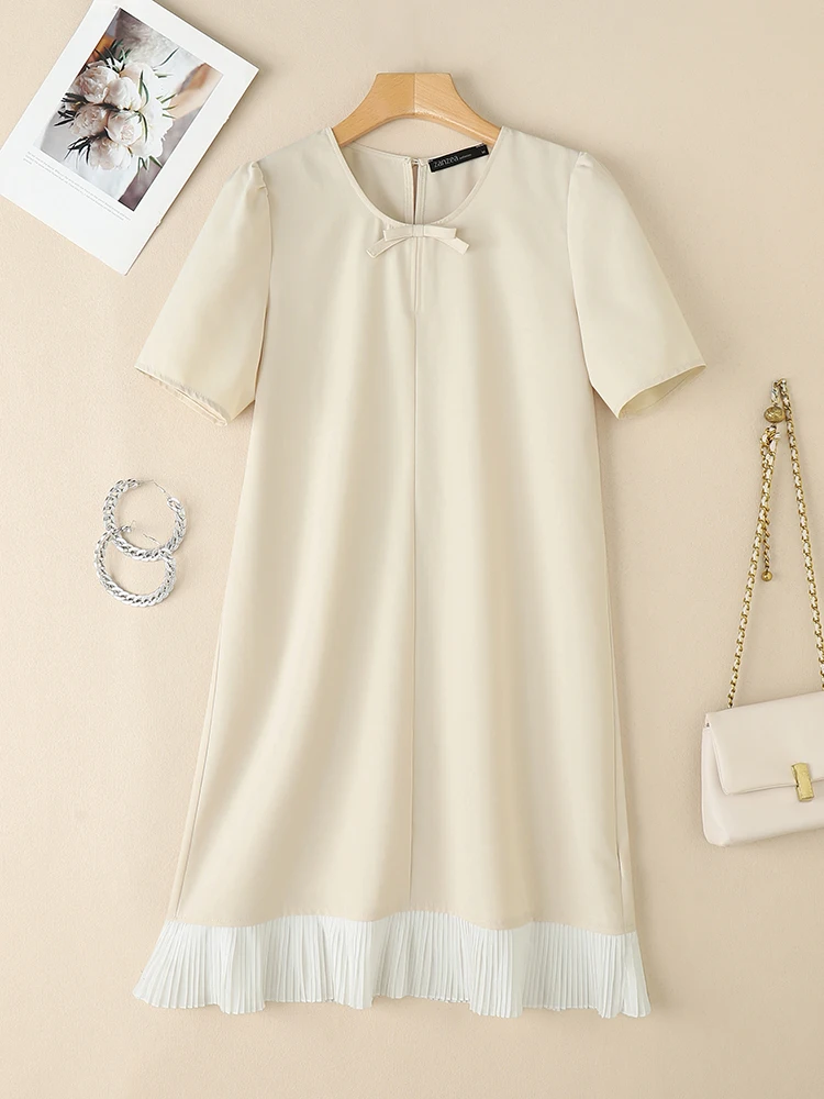 Zanzea feminino elegante vestido de festa 2026 verão vestido de verão manga curta vestido plissado casual trabalho retalhos vestidos na altura do joelho robe