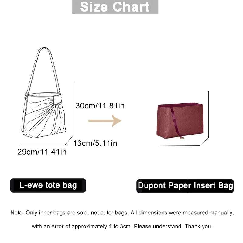 EverToner Makeup Travel Organizer Suitable For L-ewe Pleated Tote Bag Dupont Paper Liner Support Design Easy Storage Durable