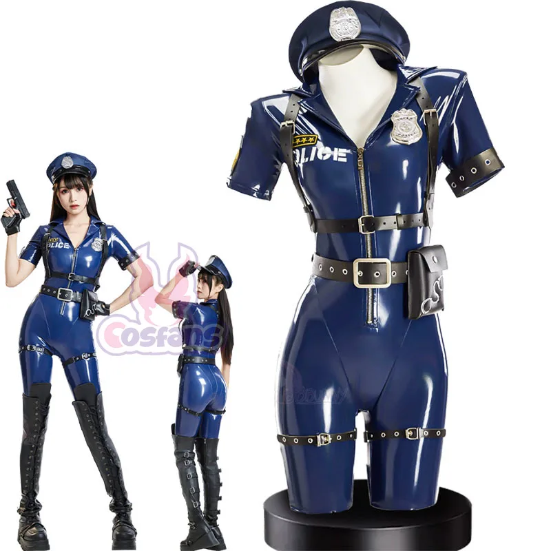 

Female police special agent cosplay suit PU leather jumpsuit female stretch cool and handsome leather suit cosplay set