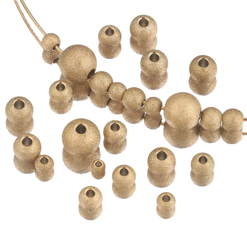 20Pcs Lot Stainless Steel 3-8mm Gold Color Round Ball Matte Spacer Beads for Jewelry Making Loose Metal Bead Charm DIY Bracelets