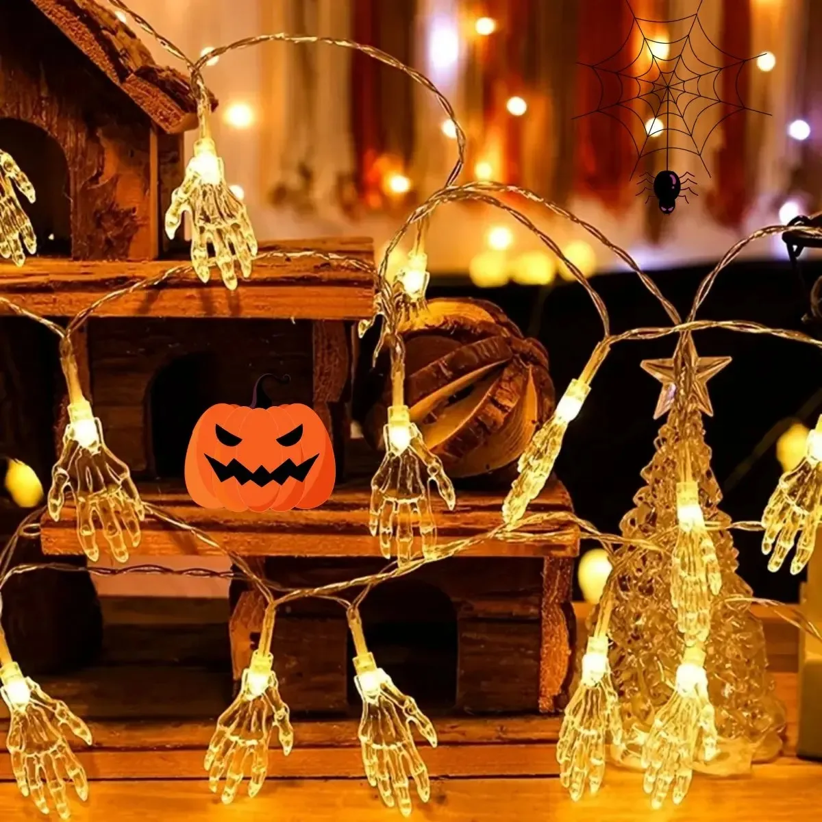 Battery Operated LED Ghost Claw String Lights Halloween Horror Atmosphere Lamp Haunted Party Garden Home Indoor Outdoor Decor
