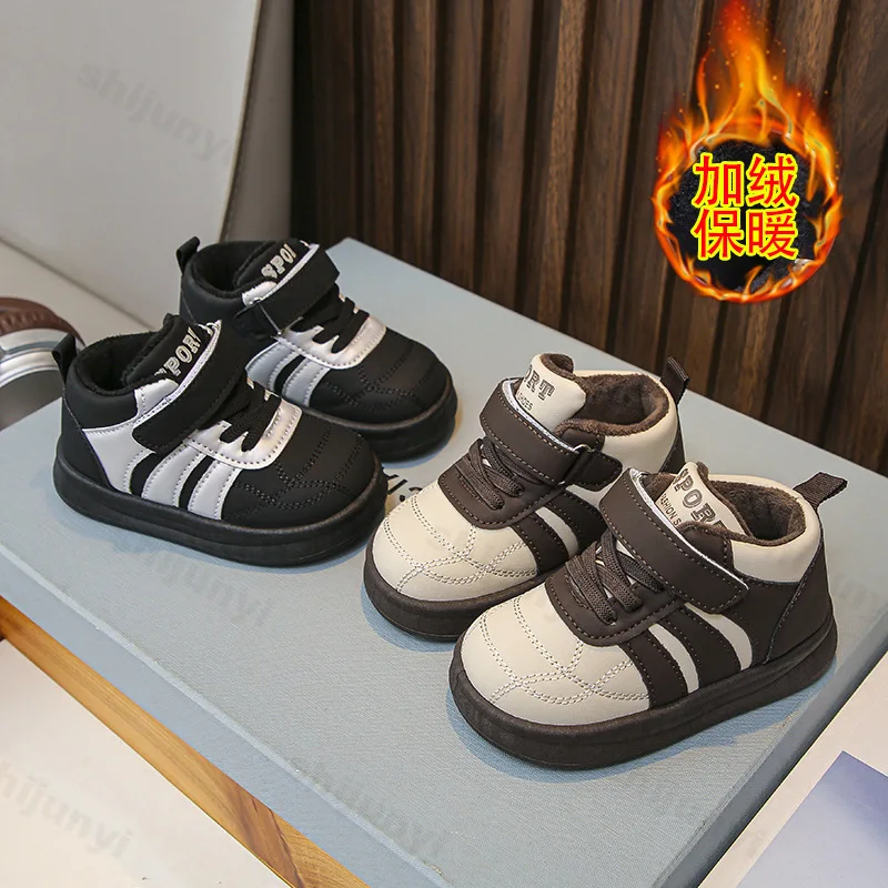 

Зимние детские высокие повседневные кроссовки 2025 года, спортивная обувь для девочек и мальчиков, модная детская повседневная обувь, теплая хлопковая обувь для малышей