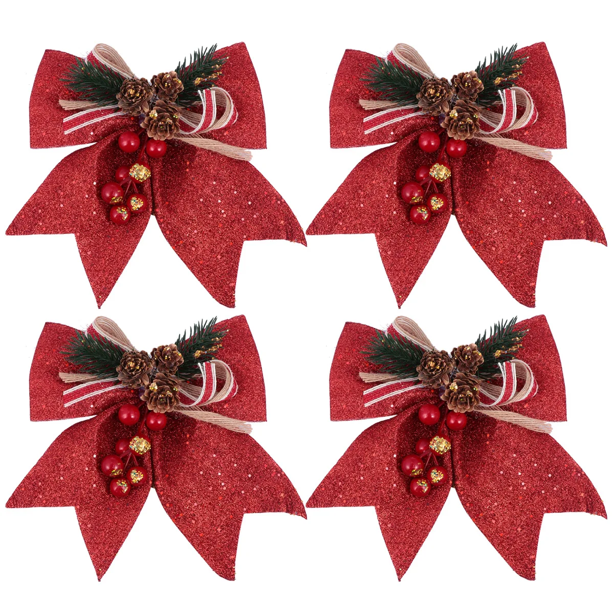 

4pcs Christmas Tree Bows Foam Wood Rope Ornaments Non-Fading Hanging Pendant for Tree Wreath Home Party Decoration Xmas