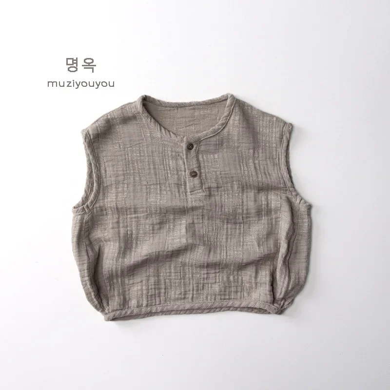 Children's Cotton Yarn Sleeveless Vest, T-shirt, 2025 Summer New Product, Men's and Women's Baby Tops Clothing Wholesale