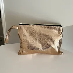 Borsa per il trucco in argento oro rosa moda per le donne pochette da donna lucide custodia per pennelli cosmetici portatile di grande capacità ad alta capacità