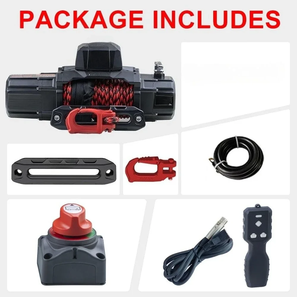 13500lb New Waterproof Electric Synthetic Rope Winch 12V with Hawse Fairlead,2 in 1 Wireless remote control, wired control