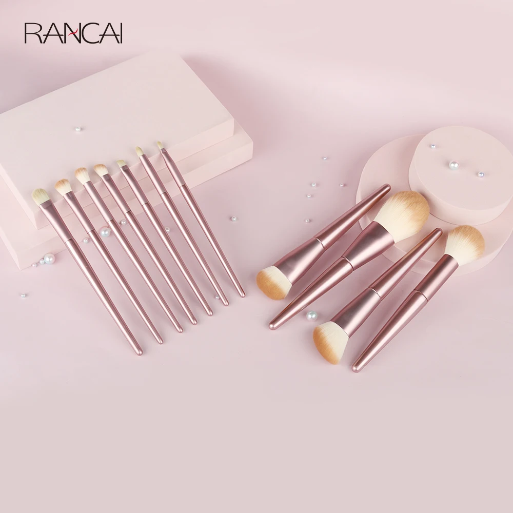 Rancai Pro Cosmetica 11 Pcs Roze Make-Up Kwasten Set Soft Haar Foundation Kabuki Poeder Oogschaduw Make Up Brush Beauty Tools kits