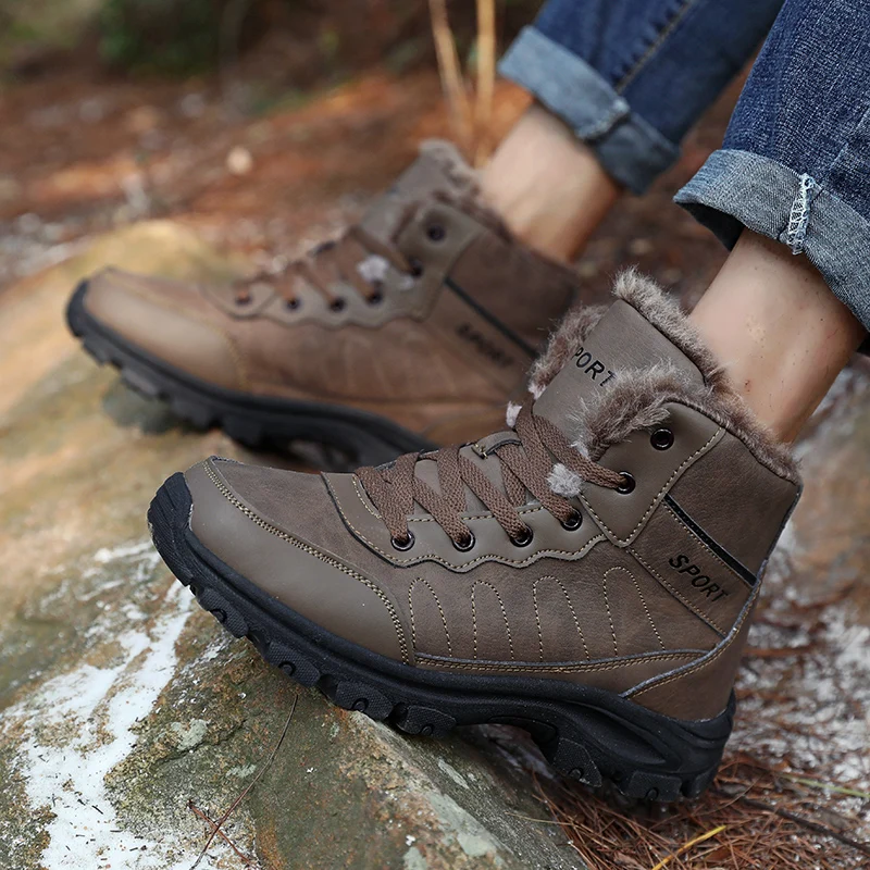 Men Winter Snow Boots Super Warm Ankle Boots Waterproof PU Leather Plush Shoes Sneakers Outdoor Male Comfortable Hiking Boots