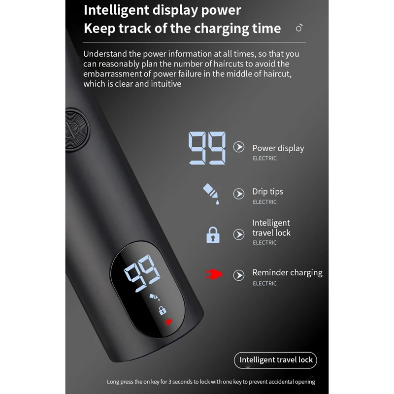 男性用電気バリカン,プロのひげトリマー,グルーミング,デジタルディスプレイ,トレンディ