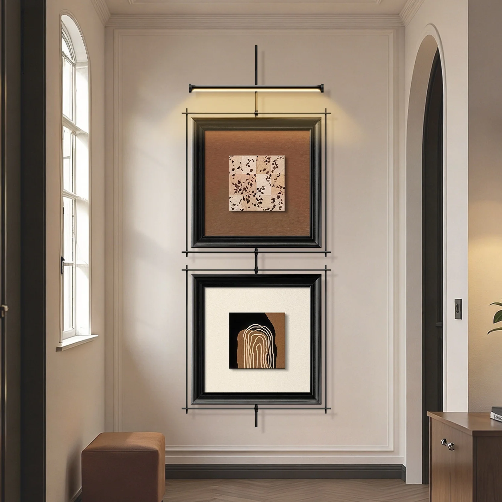 French Retro Metal Suspension Bar Entrance Led Decoration Painting Living Room Corridor High-End Hanging Painting Mural Light