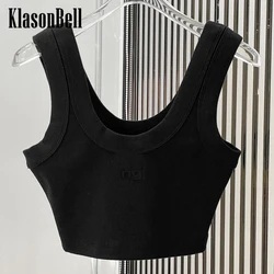 7.21 KlasonBell Women High Street Sexy Hot Girl Short U-Neck Camis Embossed Letter Basics Spaghetti Strap Knit Tank Top