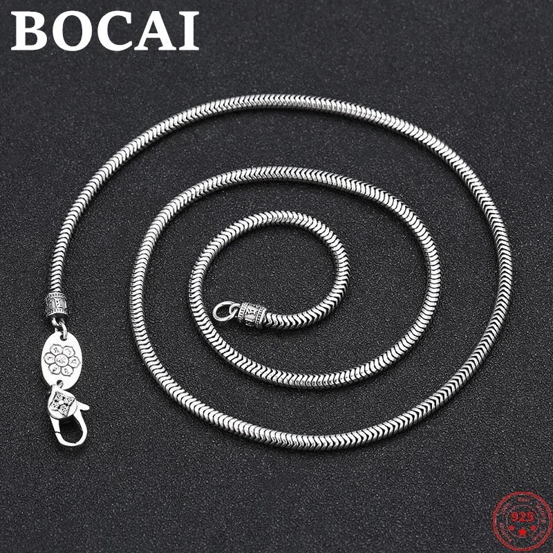 

BOCAI 100% S925 Sterling Silver Necklace Vajra Pestle Six Syllable MantraSnake Bone Neck Chain Men's Pure Argentum Charm Jewelry