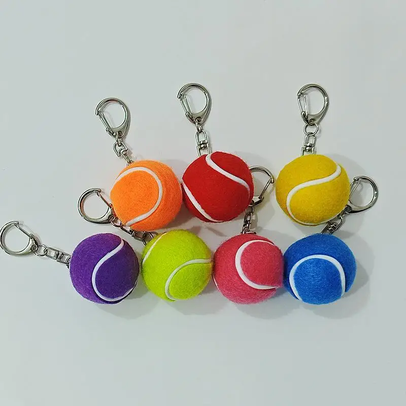 Tennis Ball Keychains Assorted Multicolor Sturdy Metal Clasp Mini Sports Decor for Backpack Key Party Favors for Kids