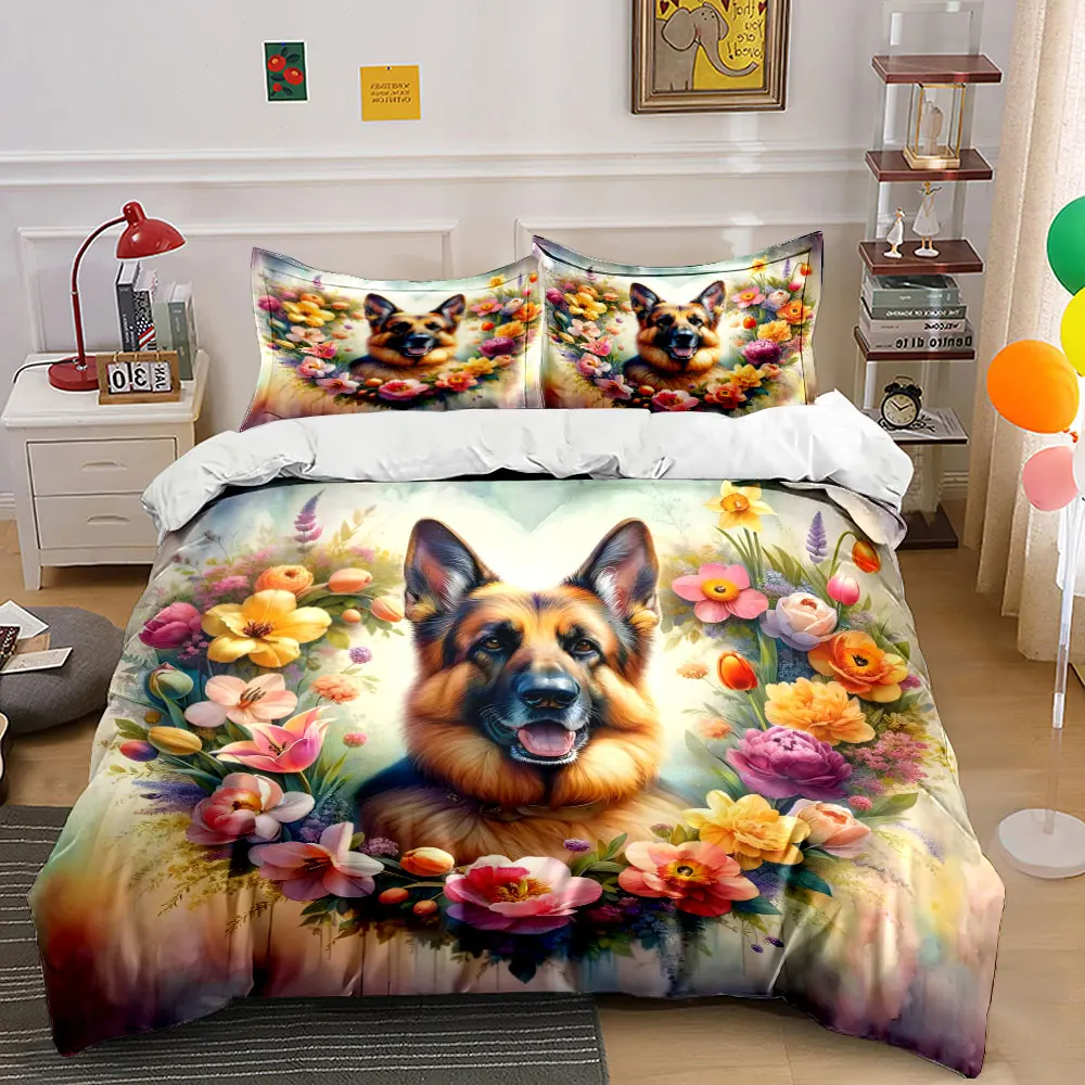 

"Dog-Themed Floral Decor Set" Multiple sizes kid's and adults' bedroom Exquisite 3PC bedding set, gift