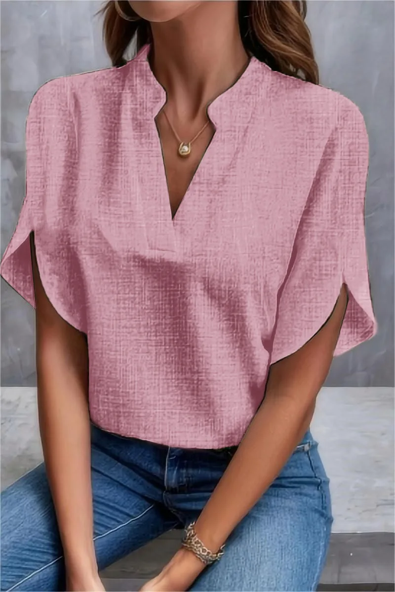 Casual Women\'s Blouse 2024 Summer V-neck Cotton Linen Shirts Tops Camisa Feminina Blusas Femininas Office Ladies Elegant Blouses