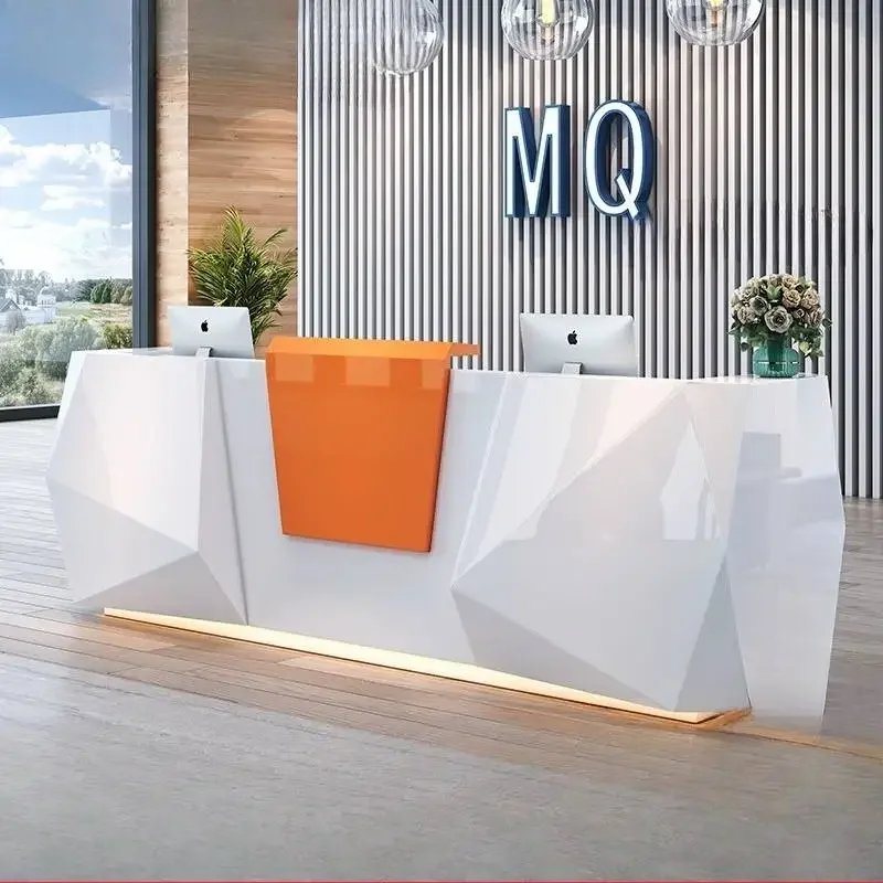 Company Office Reception Desks Curved Paint Cashier Reception Desks Consultation Beauty Customization Rezeption Theke Furniture