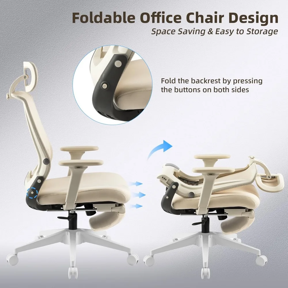 Foldable Office Chair with Foot Rest, Ergonomic Office Chair with Adjustable Lumbar Support, Headrest, Armrest, Home Office Desk