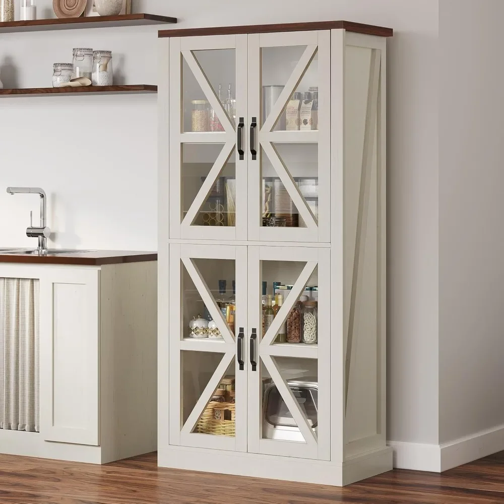 Wood Storage Cabinet, Tall Freestanding Hutch for Living Room,Dinning Room and Kitchen, White