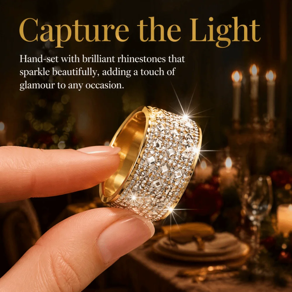 6pcs Metal Rhinestone Napkin Rings 1.77in Buckle Closure Gold Napkin Rings Table Decoration Rhinestone Crystal