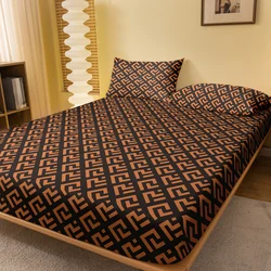 1 Simple modern Geometry printed matte Fitted Sheet, bedroom printed bed cover, bedding (excluding pillowcases)