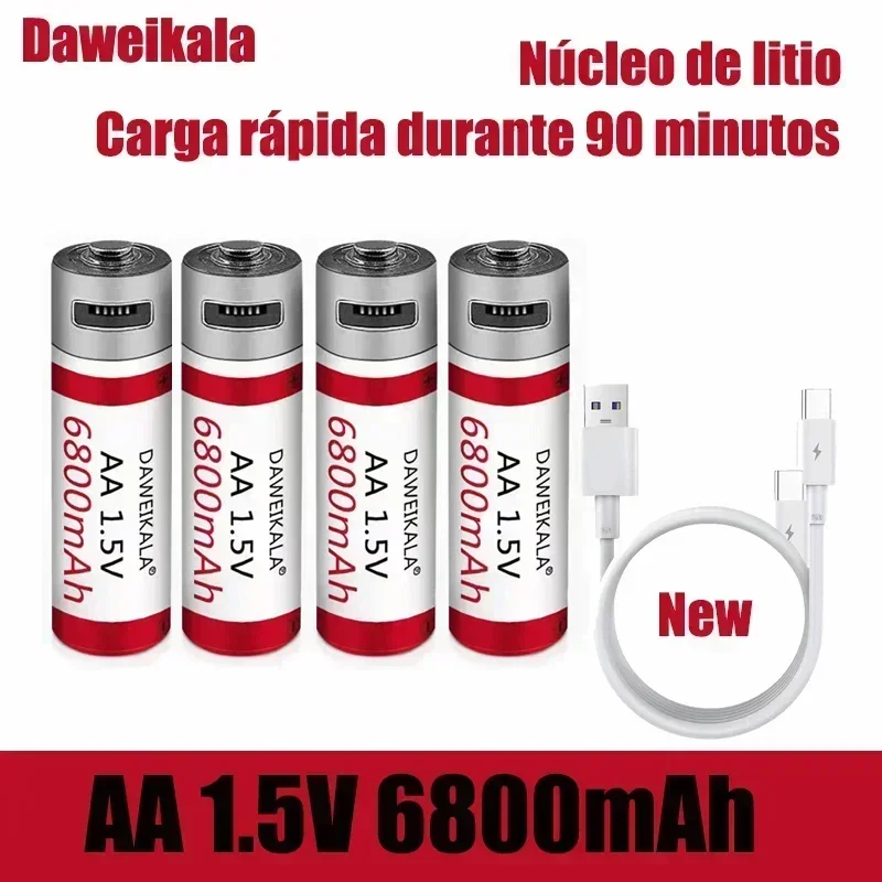 

Daweikal new AA rechargeable battery large capacity AA lithium battery 1.5V 6800mah fast charging delivery Cable