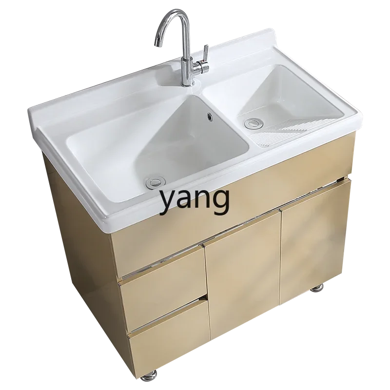 

ZL stainless steel double basin laundry pool washboard bathroom floor-to-ceiling ceramic laundry cabinet