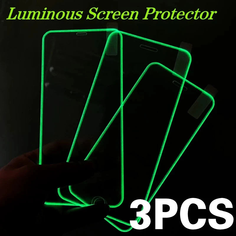 3 قطعة الزجاج المقسى مضيئة آيفون 16 15 14 13 12 11 17Pro XS MAX XR متوهجة حامي الشاشة آيفون 7 8 زائد حامي