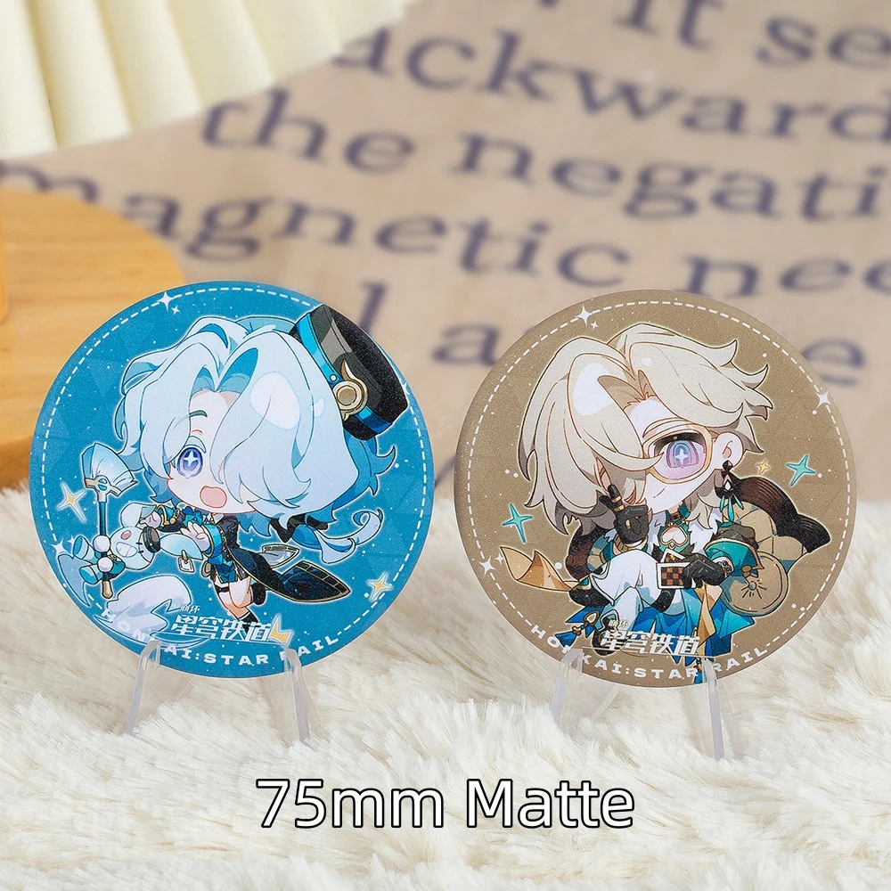 Honkai: Star Rail baru 75mm Matte bros minggu Aventurine Firefly Robin Acheron lucu kartun Anime Pin Cosplay permainan lencana hadiah