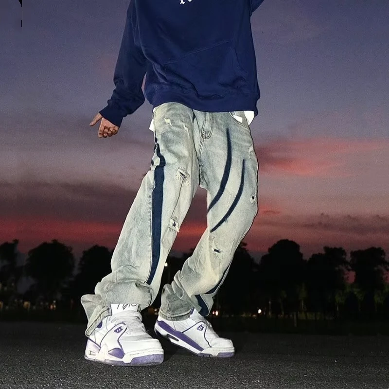 

Spring Autumn Loose Straight Leg Jeans Men Faion Lazy Fat Trendy Youthful Denim Pants Retro Sle Casual Wear All Seasons