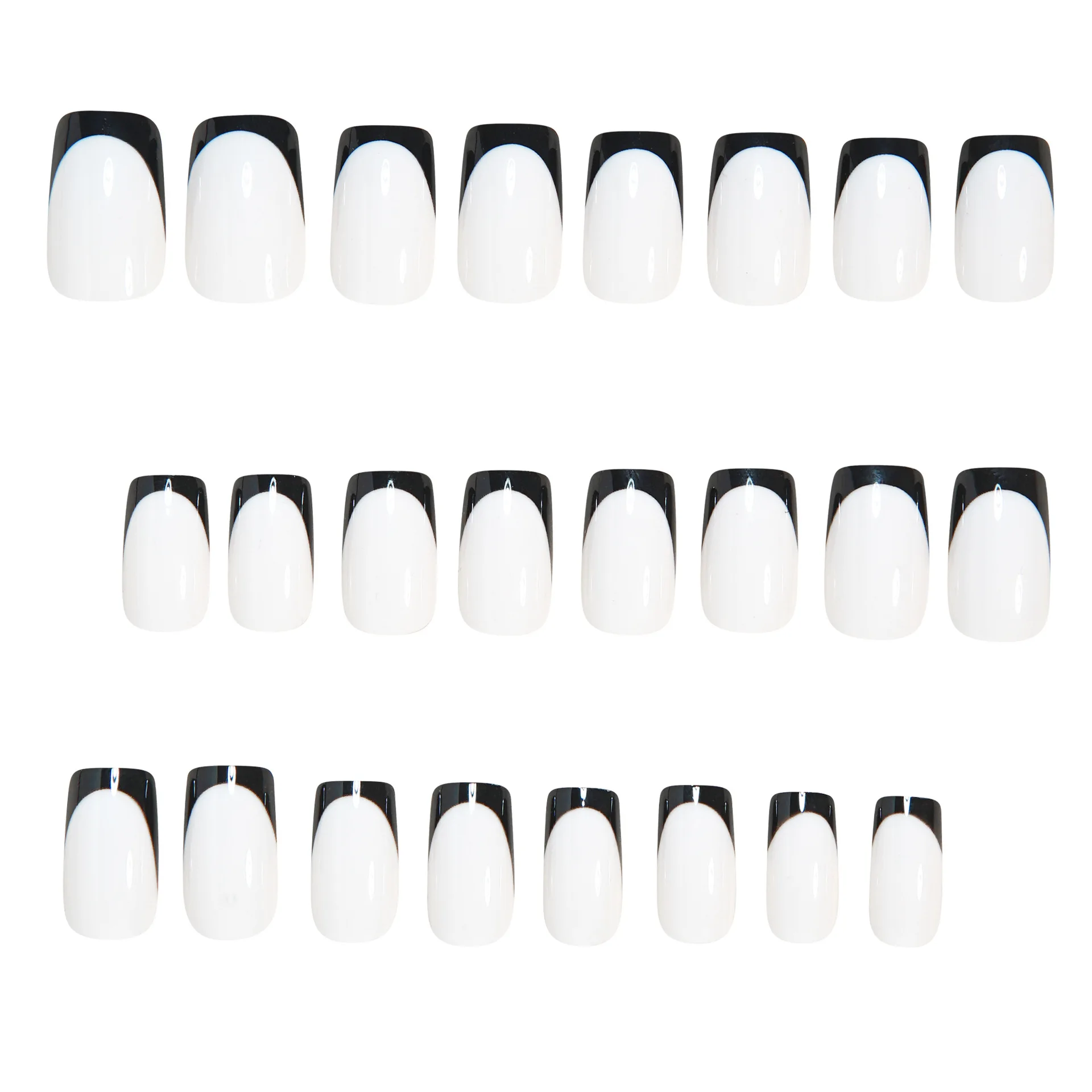 24 pezzi semplici neri francesi lucidi stampa sulle unghie finte unghie finte quadrate medie bianche alla moda per le donne con design indossabile