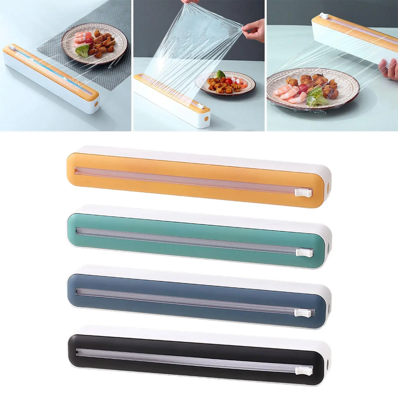 Food Wrap Dispenser Slide Cutter with Suction Cups Reusable Kitchen Wraps Storage for Packaging for Food Foils