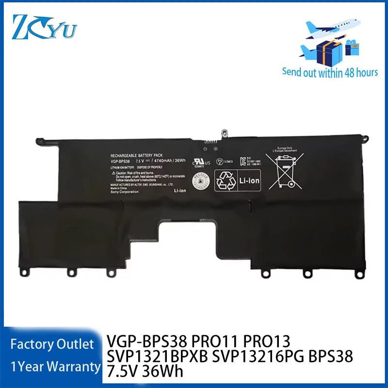 VGP-BPS38 Battery For SONY VAIO PRO11 PRO13 SVP1321BPXB SVP13216PG SVP132A1CM SVP11217SCS BPS38 7.5V 4740mAh