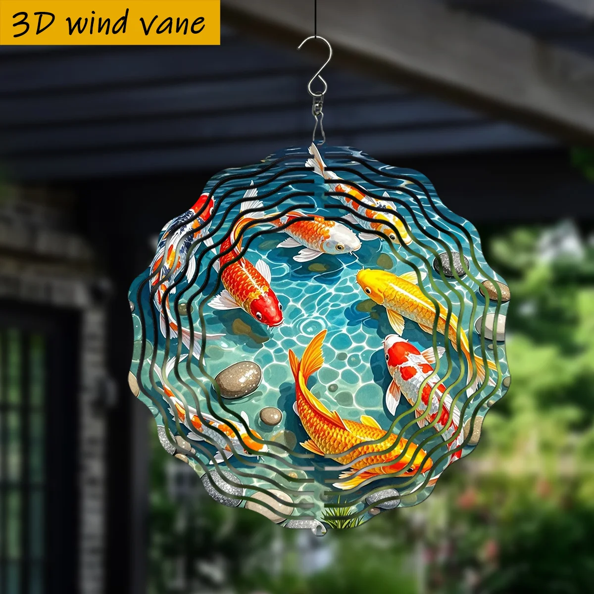 3D1pc, Colorful Koi Swim in Clear Water with Swivel Hook, 360°Four Seasons Creative Style Wind Spinner Set, Wind Power Rotation