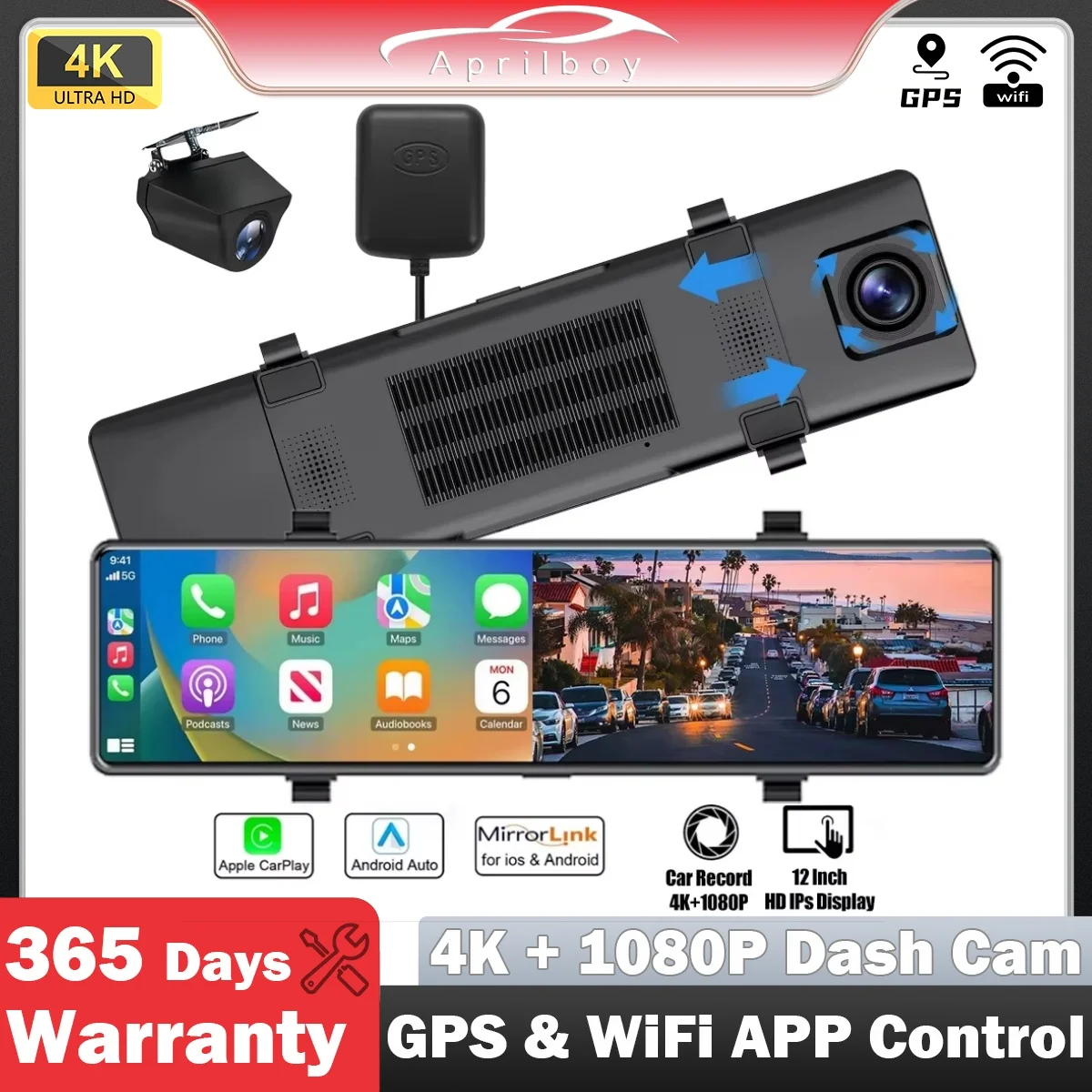 Видеорегистратор автомобильный Aprilboy C37, 12 дюймов, 4K, Wi-Fi, Bluetooth, сенсорный экран видеорегистратор видеорегистратор автомобильный Видеорегистратор автомобильный Aprilboy C37, 12 дюймов, 4K, Wi-Fi, Bluetooth, сенсорный экран видеорегистратор видеорегистратор автомобильный