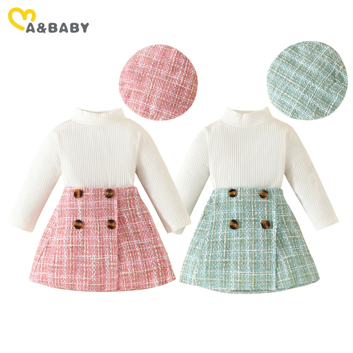 Ma & baby 6m-3y criança infantil bebê recém-nascido meninas conjuntos de roupas malha manga longa topos xadrez skrits chapéu outono primavera roupas d05