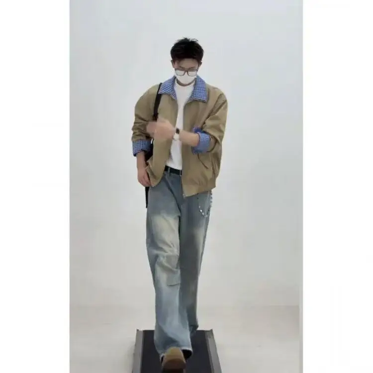 

Повседневная мужская куртка свободного кроя для весны и осени в стиле High Street, трендовая, в стиле Харадзюку, корейский стиль, из полиэстера, молодежная верхняя одежда