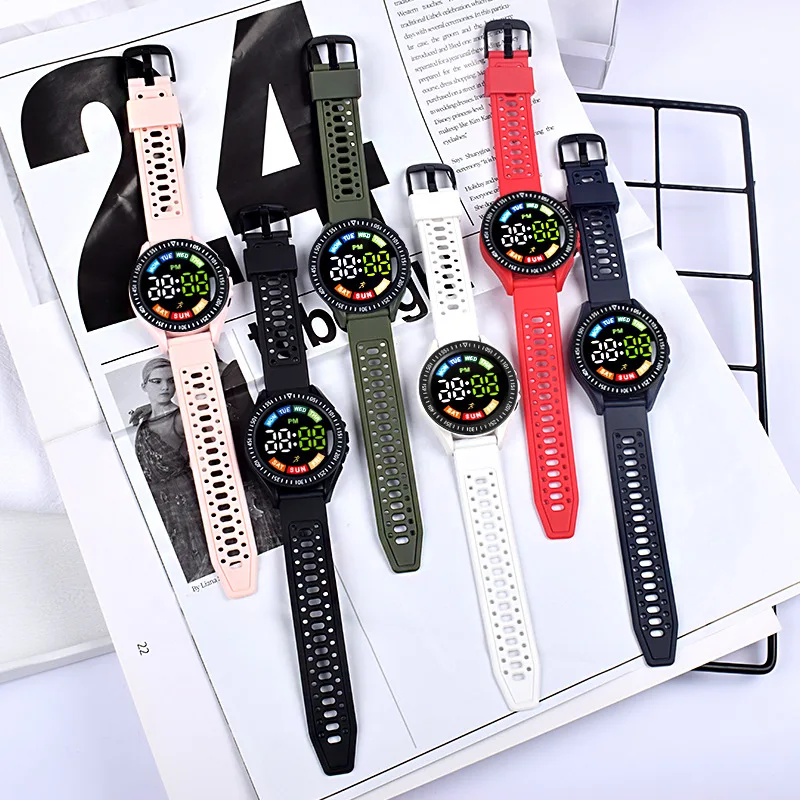 Kinder Horloge Nieuwe Hot Sale Ronde Led Elektronisch Horloge Eenvoudige Mode Sport Multifunctionele Student Elektronisch Digitaal Kind Horloge