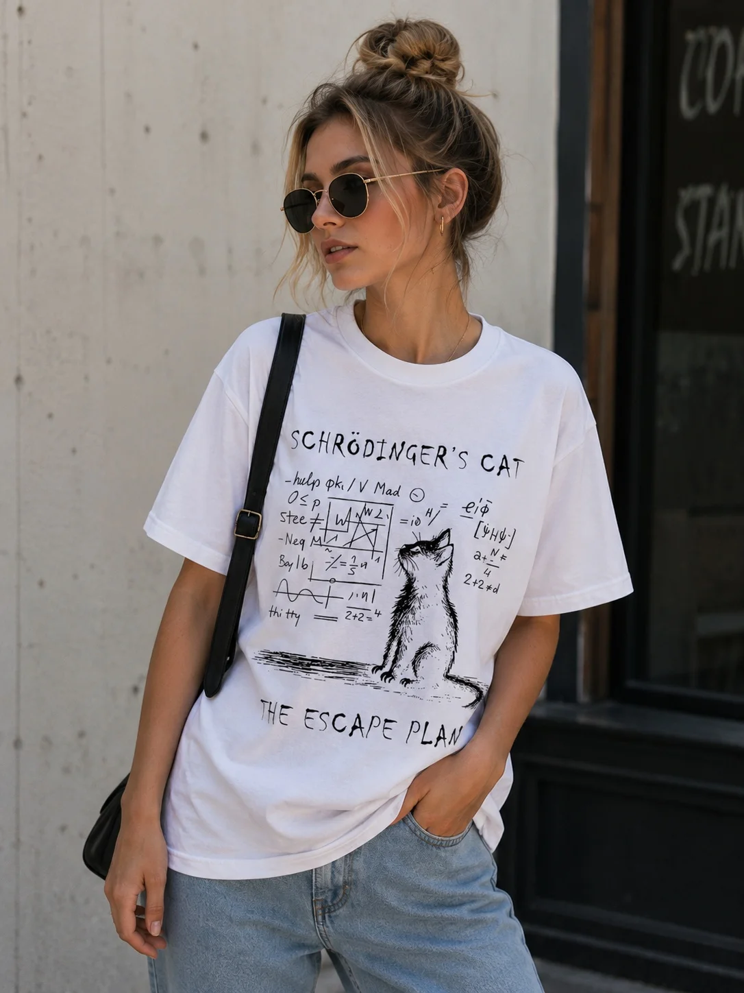Women Summer Schrodinger Cat Physics Quantum Mechanics Creative Print Short Sleeve Loose T-shirt For Unisex Fashion Casual Wear