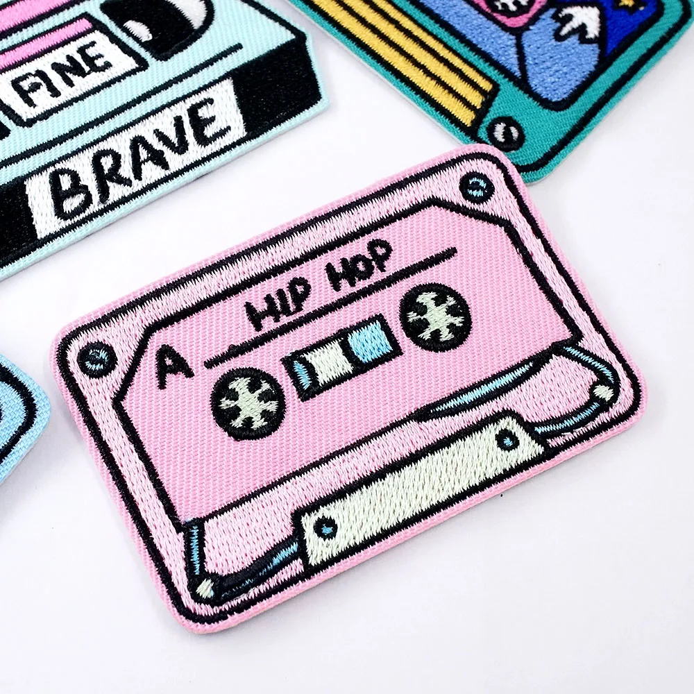 6Pcs/Lot HIP HOP ROCK-HEART Cassette Tape Decoration Patches Embroidery Applique Ironing Clothing Supplies Decorative Patch