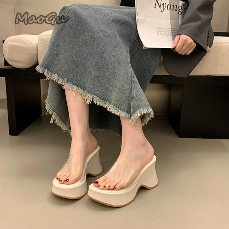 Transparent PVC Chunky Heel Sandals for Women Fashion Peep Toe Platform Sandals Woman 2025 Summer Thick Bottom Beach Slippers view 3
