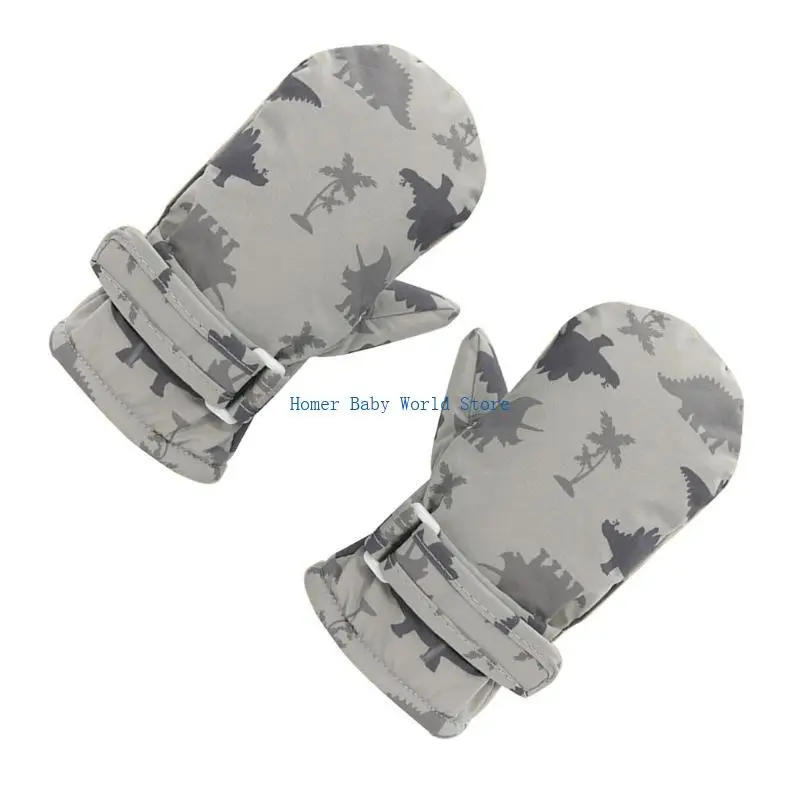 

B2QD Детские зимние лыжные перчатки с милым рисунком динозавра, перчатки для катания на коньках, толстые и теплые варежки