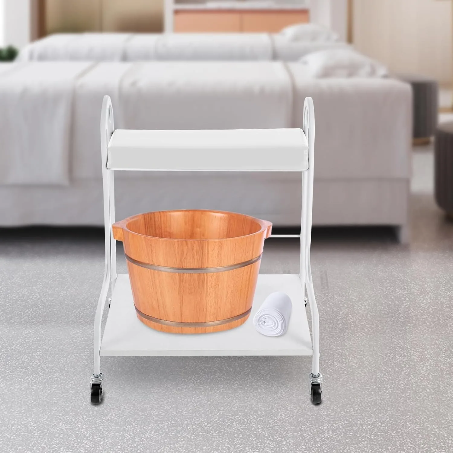 Portable Foot Bath Trolley Cart Pedicure Foot Rest Beauty Salon Nail or Foot Bath Spa Manicure Foot Rest with Wheels for Salon