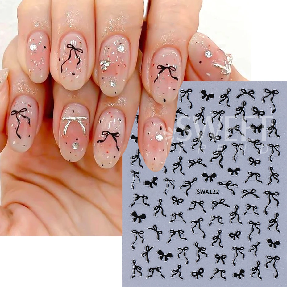 4/8 Stuks Strik Lint Nagelstickers Mini Kawaii Kant Strikje Ontwerp Zelfklevende Nail Art Decals Diy manicure Benodigdheden Decor