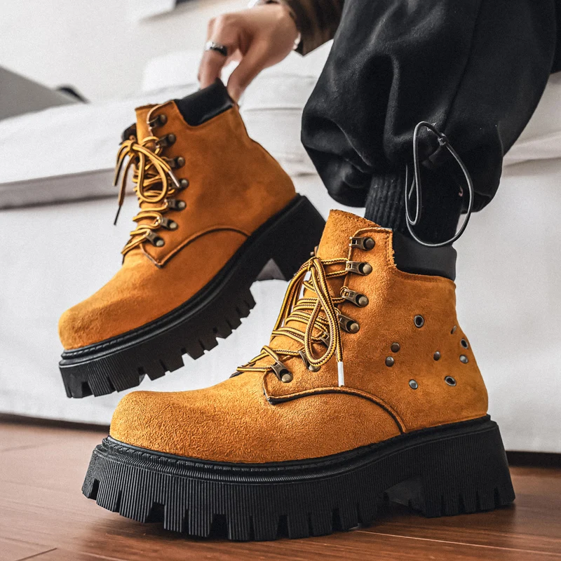 

Height-increasing Platform Retro Boots for Men Outdoor Non-slip Work Boots Men Fashion Designer Ankle Boots Man botas masculino