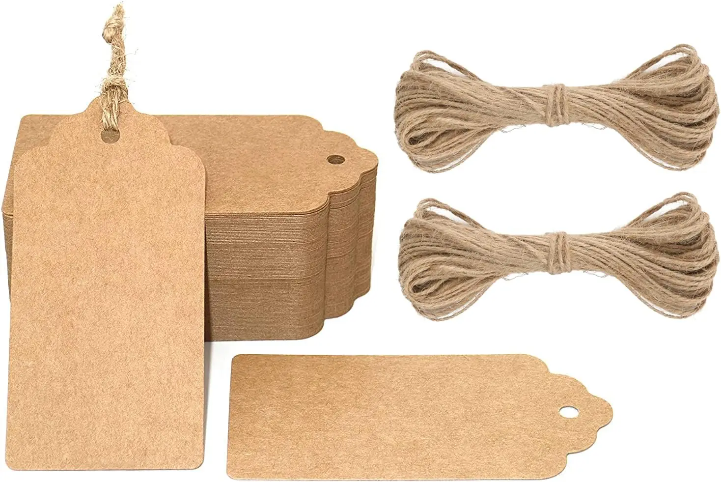 

100 Pcs Blank Kraft Paper Gift Tags with Jute Twine, 2x4 inch, for Christmas, Halloween, DIY Crafts, Gift Wrapping