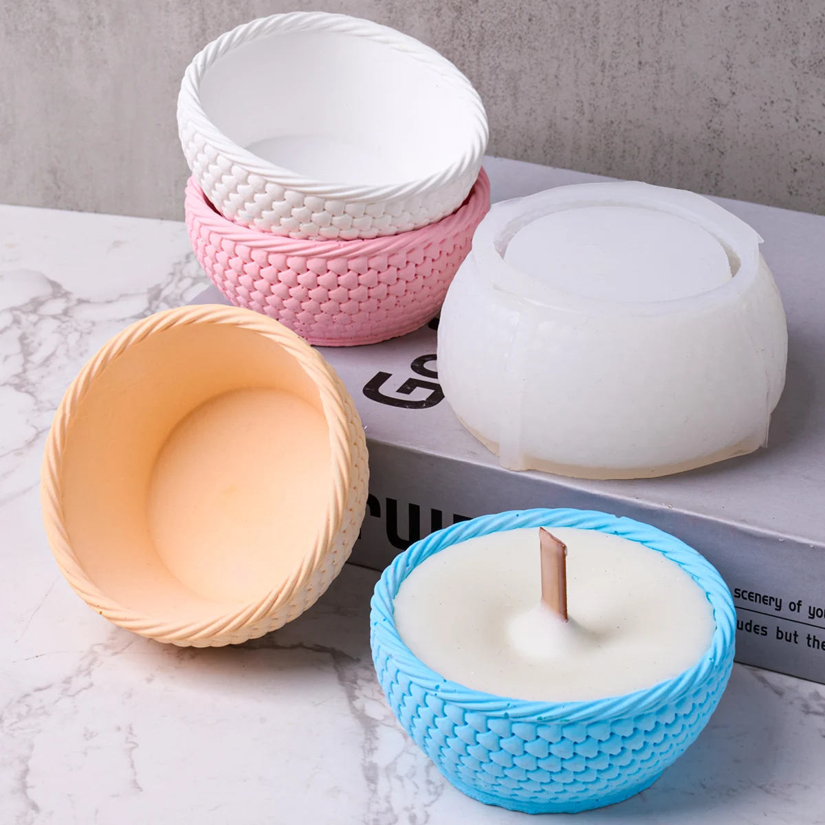 Creativity Woven Basket Candle Holder Mold Concrete Succulent Potted Silicone Molds DIY Resin Storage Bowl Home Deco Craft Mould