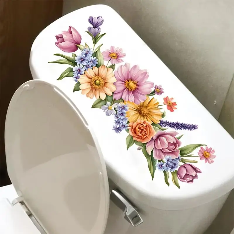 Floral Toilet Sticker Waterproof Removable Peel & Stick Bathroom Wall Toilet Lid Decal for Home Bathroom Decor Upgrade