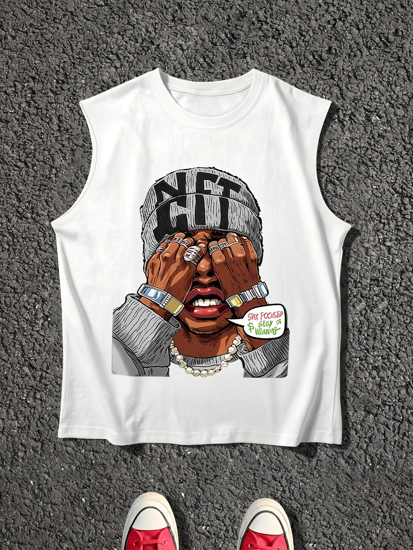Summer 100% Pure Cotton Men's Fashionable Casual Loose Bear Pattern Printed Fitness Sports Sleeveless Vest