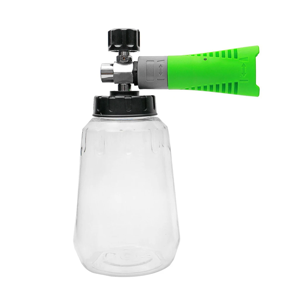 Cañón de espuma verde piezas, botella transparente de 1000ml, juego de lanza de espuma para nieve, accesorio de lavado de alta presión para coche, conexión rápida 1/4, 1 unidad