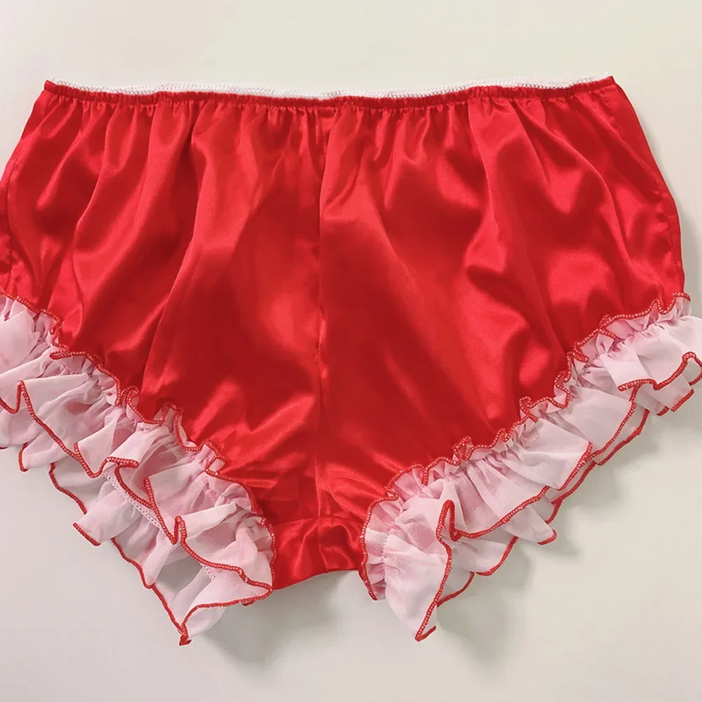 Men Shiny Satin Boxer Briefs Ruffled Bloomer Tiered Skirted Panties Underwear Sissy Lingerie Cute Crossdressing For Gay